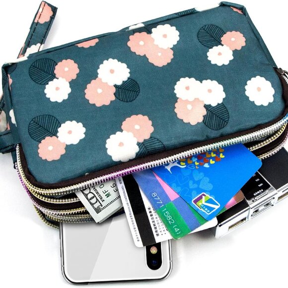 Large Capacity Wristlet Wallet - Women Printed Nylon Waterproof Handbag Clutch P - Picture 2 of 6